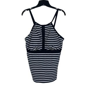 Lands End Women’s Tankini Size 14 Keyhole High Neck Modest Striped Top Swimsuit